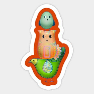 Funny tower of birds Sticker